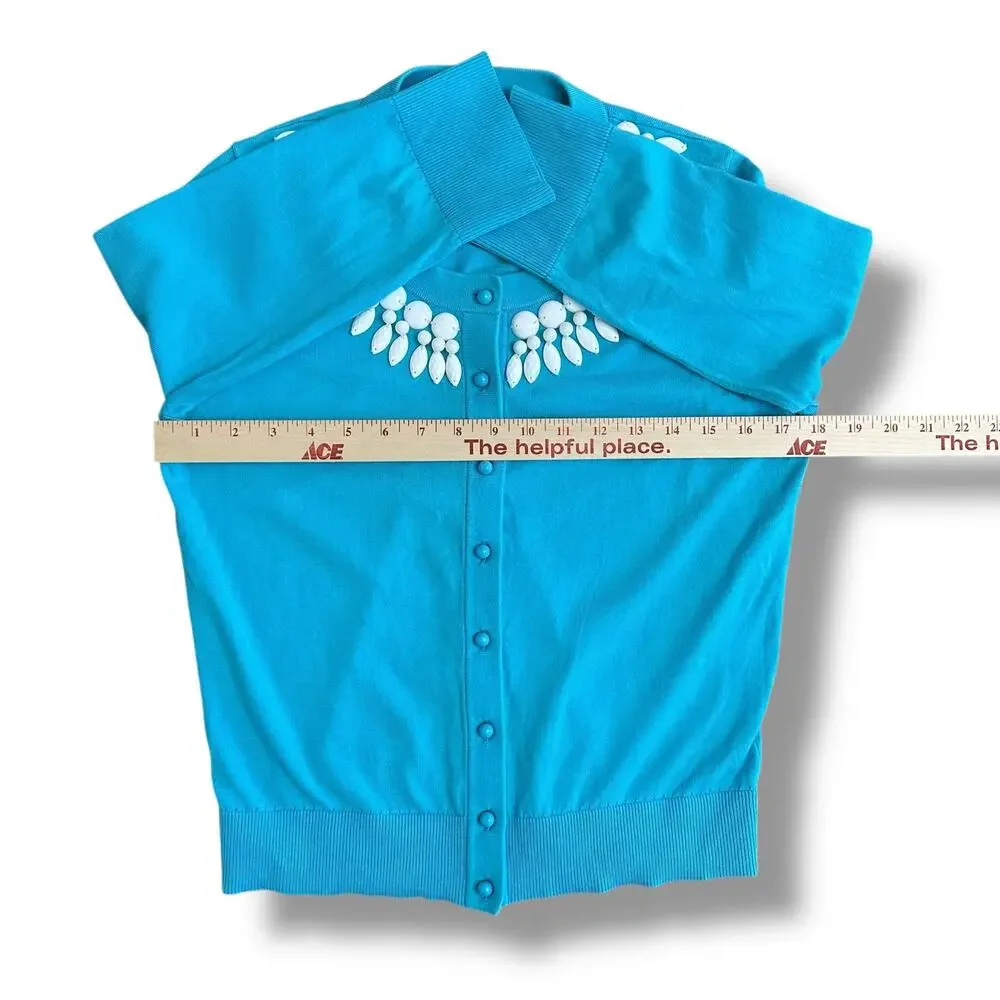 Kate Spade‎ Embellished Cardigan Sweater Turquoise Blue Size M